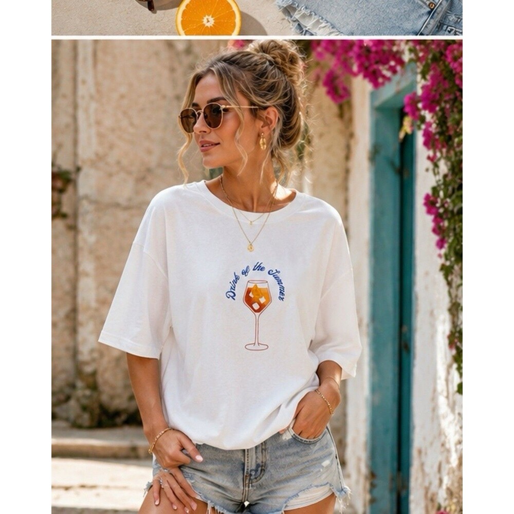 Born Lucky Los Angeles Aperol Spritz Graphic Tee NWT XL White Oversized Shirt